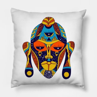 Orange Blue African Mask 7 Pillow