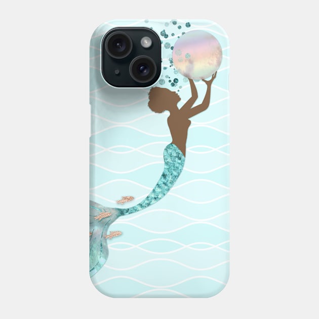 Beautiful Black Mermaid And Pearl Phone Case by LittleBean