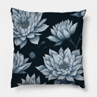 Sky Blue Flower Pattern on Black Pillow