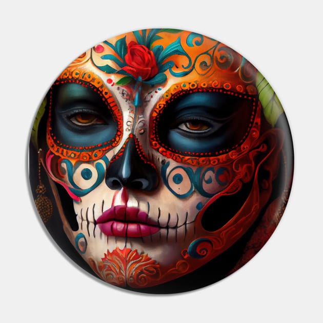 Day of the dead  - Women Mask Oil paint Pin by ABART BY ALEXST 