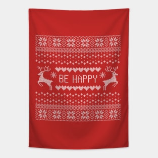 Be Happy Ugly Christmas Sweater Tapestry