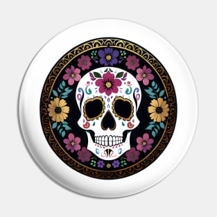 Floral Day of the Dead Skull Pin