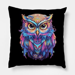 Luminous Nocturne: Holographic Owl Splendor Pillow