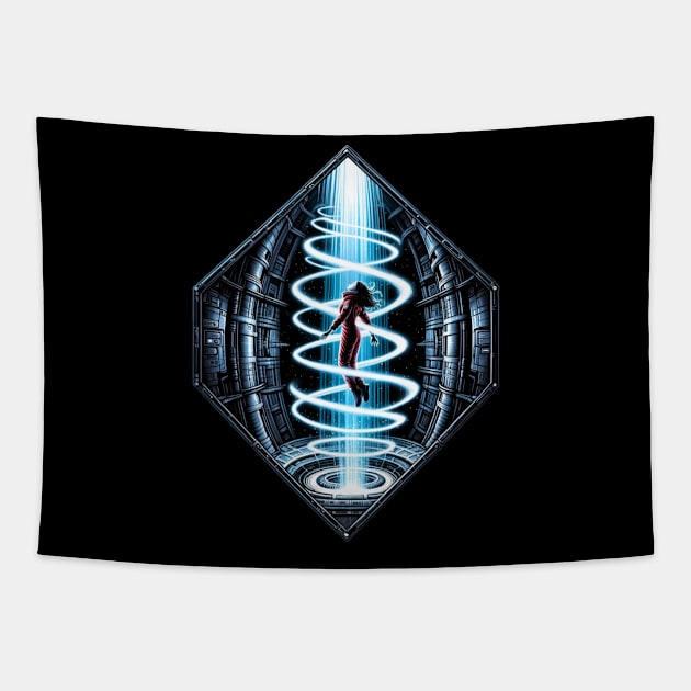 Cosmic Traveler Ascending Through a Vortex of Light - Sci-fi Tapestry by Fenay-Designs