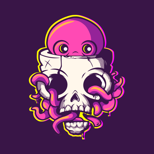 octopus and skull by haallArt