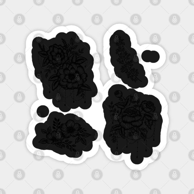 Black and white floral artwork sticker pack Magnet by SamridhiVerma18