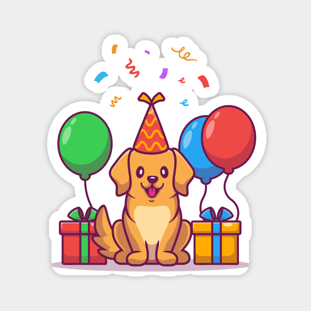 Cute Dog Birthday With Gifts And Balloon Magnet by Catalyst Labs