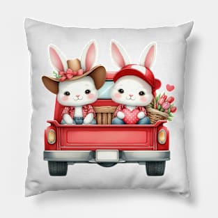 Valentine Rabbit Couple Sitting On Truck Pillow