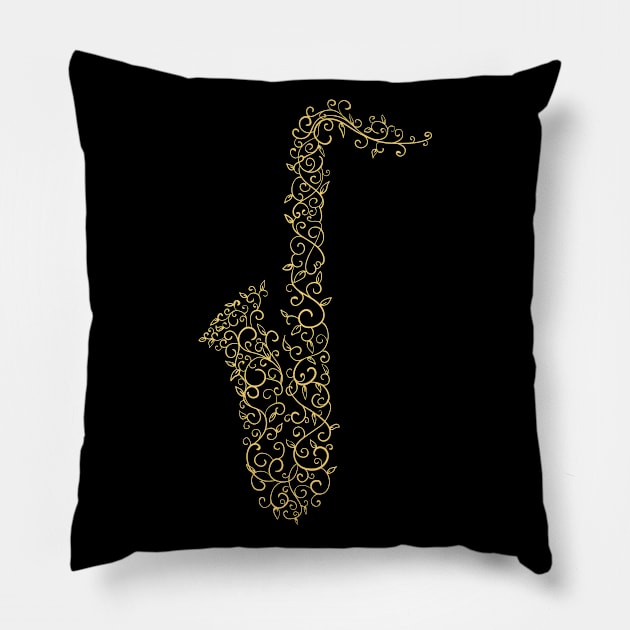 Ornamental Saxophone - Jazz Music Pillow by JFDesign123