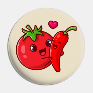 Cute Tomato Hug Chili Couple Cartoon Pin