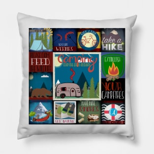 Retro Camping Badges Pattern Pillow