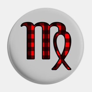 Virgo Zodiac Horoscope Symbol in Black and Red Buffalo Plaid Pin