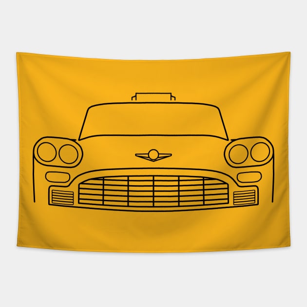 Classic old New York taxi cab black outline graphic Tapestry by soitwouldseem