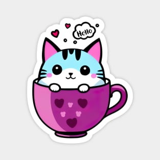 Cute Kawaii Cat in a Coffee Cup Cat Lover Gift Magnet