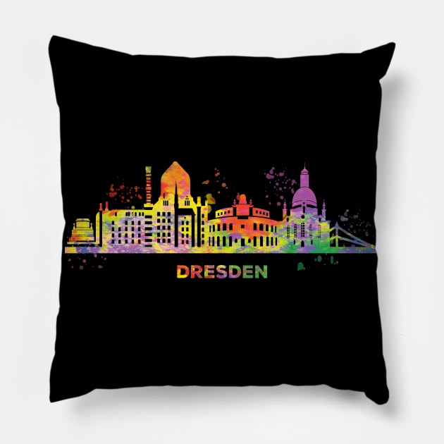 Dresden Skyline Colorful Dresdener Pillow by WoollyWonder