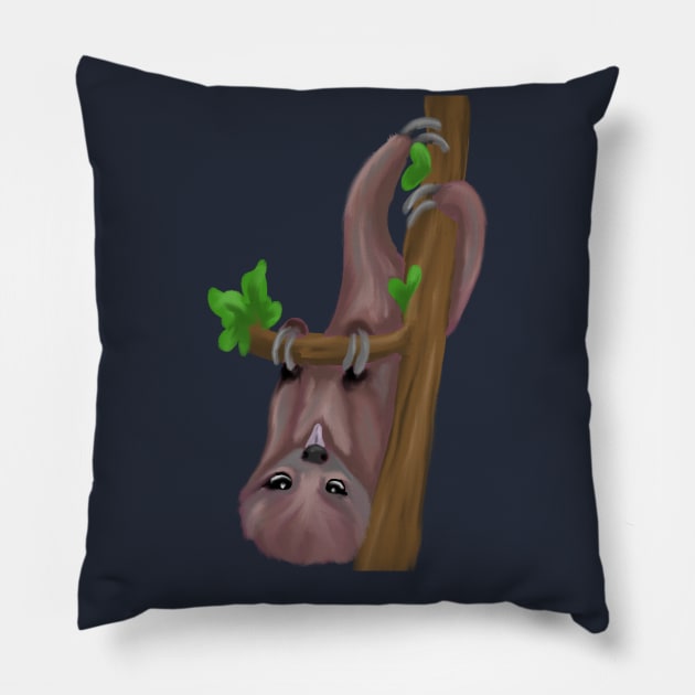 Cute sloth hanging on tree Pillow by Antiope