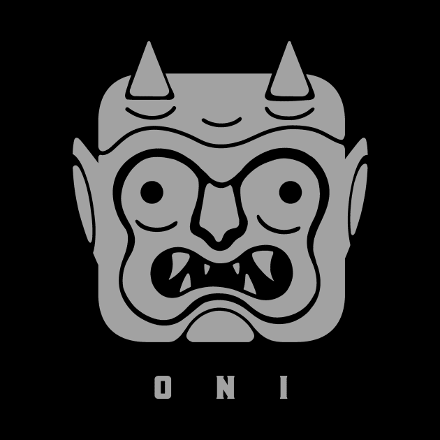 Stylized Oni mask in grey ink by croquis design