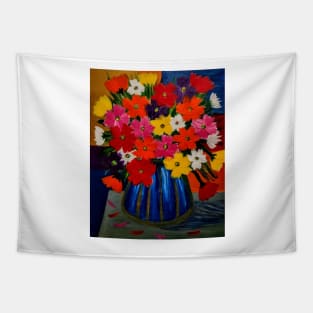 Stunning bright and colorful abstract flowers set against  a color  block background Tapestry