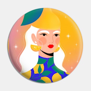 Lemon girl with sunny background Pin