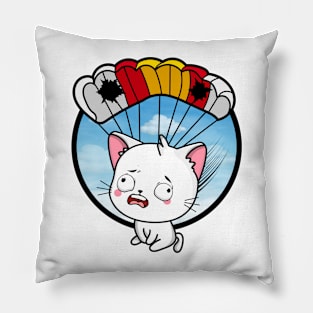 Silly white cat has a broken parachute Pillow