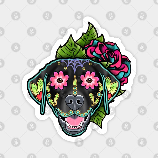 Labrador Retriever in Black - Day of the Dead Sugar Skull Dog Magnet by prettyinink