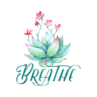 Breathe Yoga Pilates succulent watercolor cactus T-Shirt