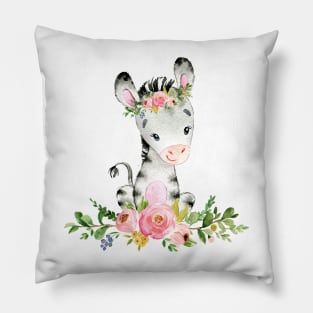 Cute Zebra with Flowers Pillow