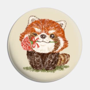 Red panda and a flower Pin