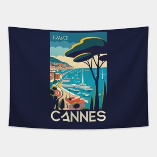 A Vintage Travel Art of Cannes - France Tapestry