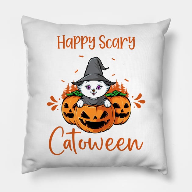 Halloween scary witches - wishes - pumpkin - catoween cat Pillow by Qprinty