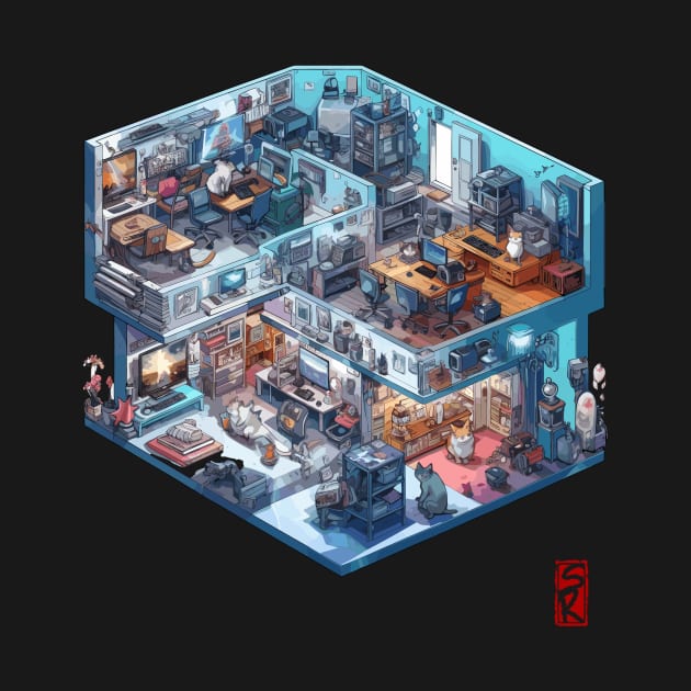 Isometric cat office by siriusreno