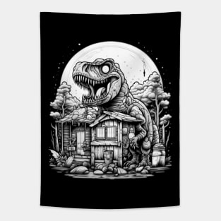 Scary White Night of T Rex Dinosaur Attack Tapestry