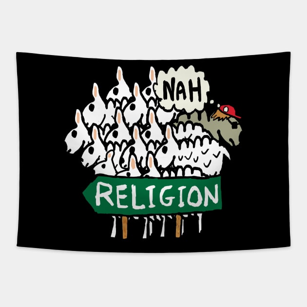 Anti Religion Atheist Sheep Tapestry by Mark Ewbie