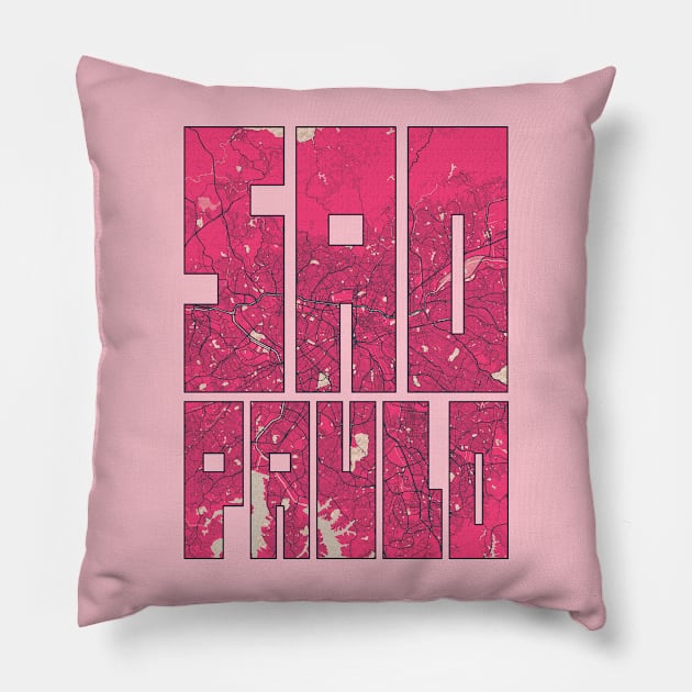 Sao Paulo, Brazil City Map Typography - Blossom Pillow by deMAP Studio