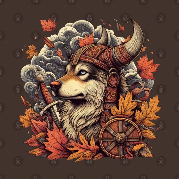 The Viking-era dog guards its herd in the autumn air by DAZu