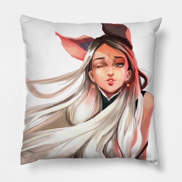 White Haired Manga Girl Pillow by Nekoyukki