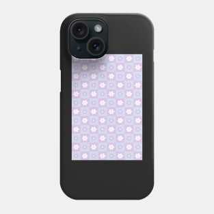 Danish Pastel Aesthetic Checkerboard Flower Design Phone Case in Baby Blue and Lilac Phone Case