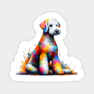 Vibrant Bedlington Terrier Portrait in Colorful Splash Style Magnet