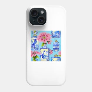 Chinoiserie jars on sky blue Phone Case