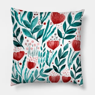 Watercolor flower garden - orange and green Pillow