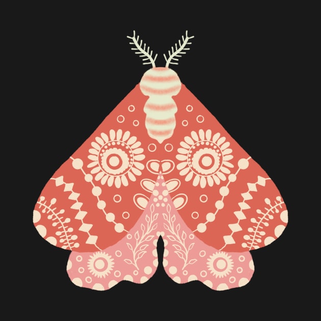 Folk Art Moth in Coral by MarcyBrennanArt