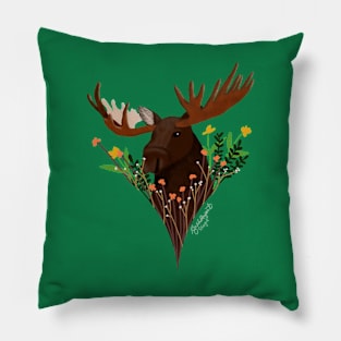 Moose in the Wildflowers Pillow