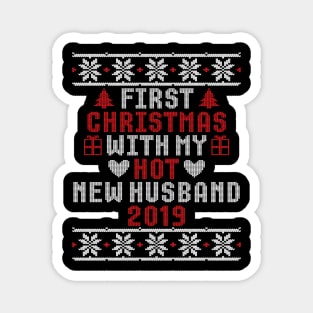 2019 Couple Gift First Christmas With My Hot New Husband Ugly Xmas Magnet