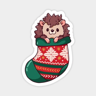 Cute Cartoon Christmas Hedgehog in a Stocking Magnet