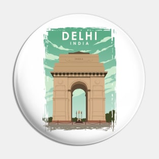 Delhi India Vintage Retro Minimal Travel Poster Pin