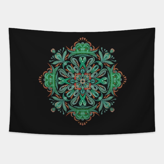Ornamental decoration in green and red, boho Tapestry by marina63