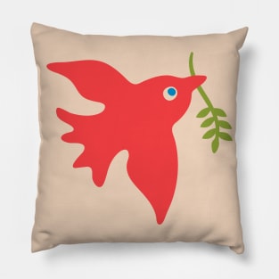 RED BIRD PEACE Cute Charming Baby Animal with Olive Branch - UnBlink Studio by Jackie Tahara Pillow