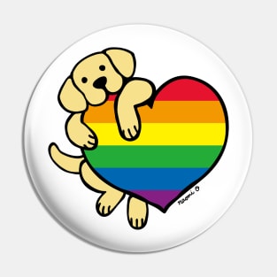 Yellow Labrador Holding Rainbow Heart Pin