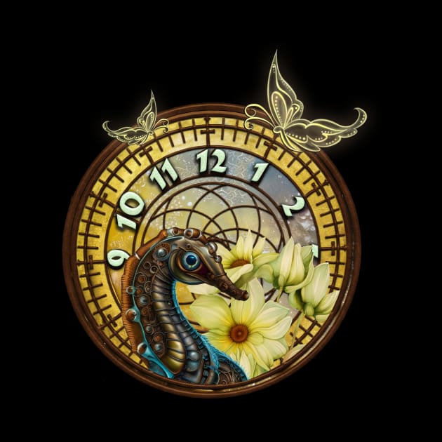 Seahorse with a Steampunk Flair clocks and flowers by Nicky2342
