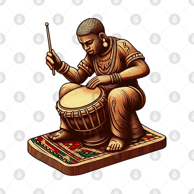 Afrocentric Man Wooden Carving Drums by Graceful Designs